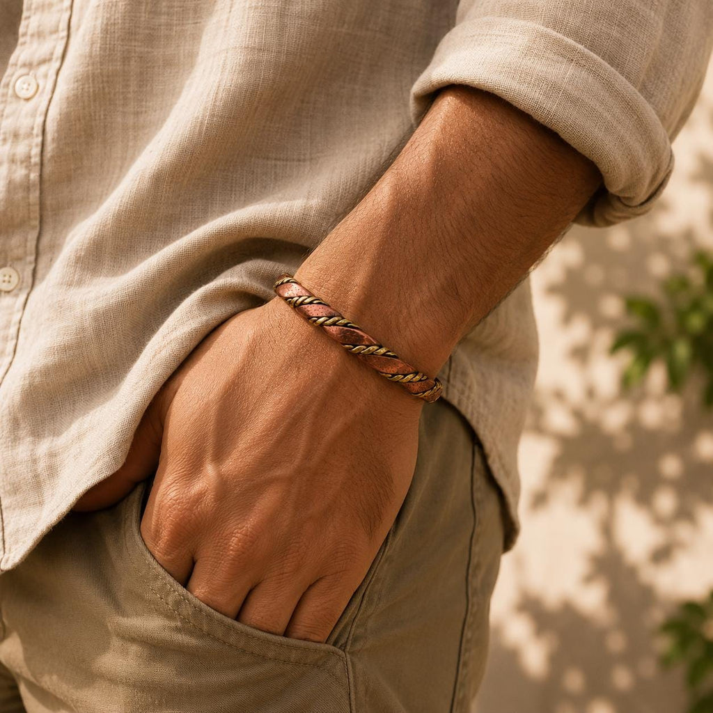 Handmade Twisted Copper Cuff Bracelet, Boho Minimalist Unisex Cuff