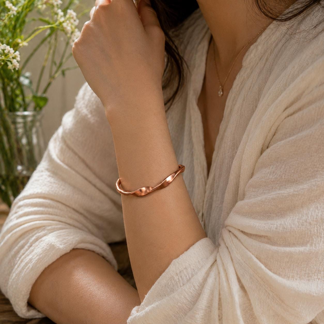 Handmade Twisted Copper Cuff Bracelet – Rustic Rope Design, Adjustable Fit Cuff for Her