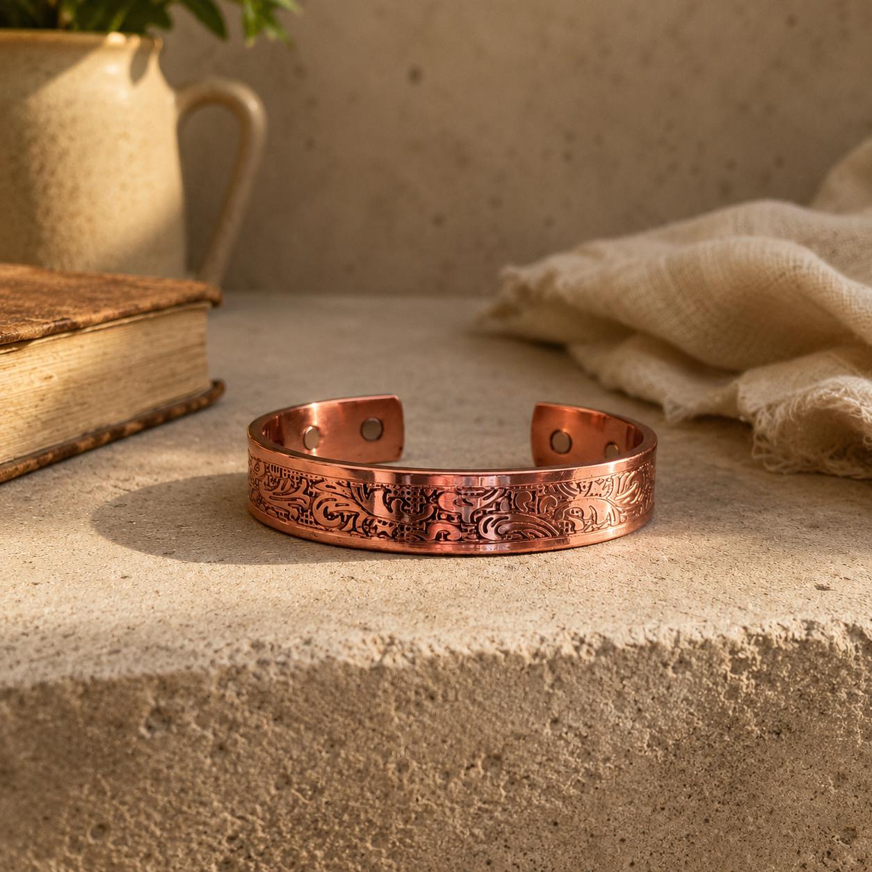 Handmade Copper Cuff Bracelet, Intricate Rustic Design, Adjustable Bangle, Minimalist Boho Jewelry