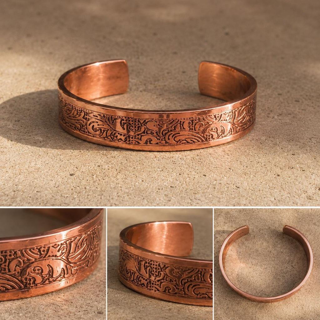 Handmade Copper Cuff Bracelet, Intricate Rustic Design, Adjustable Bangle, Minimalist Boho Jewelry