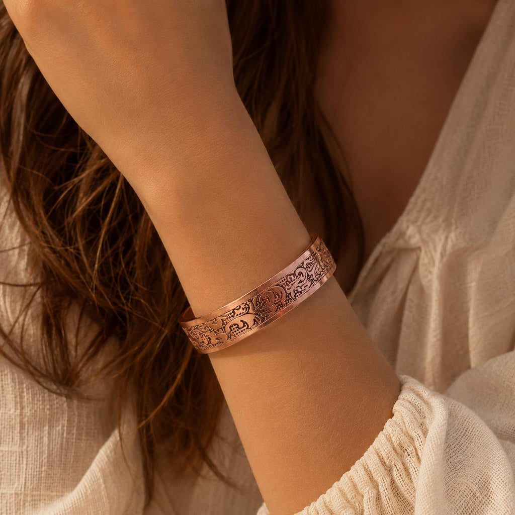 Handmade Copper Cuff Bracelet, Intricate Rustic Design, Adjustable Bangle, Minimalist Boho Jewelry