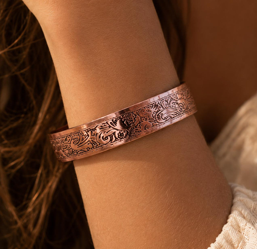 Handmade Copper Cuff Bracelet, Intricate Rustic Design, Adjustable Bangle, Minimalist Boho Jewelry