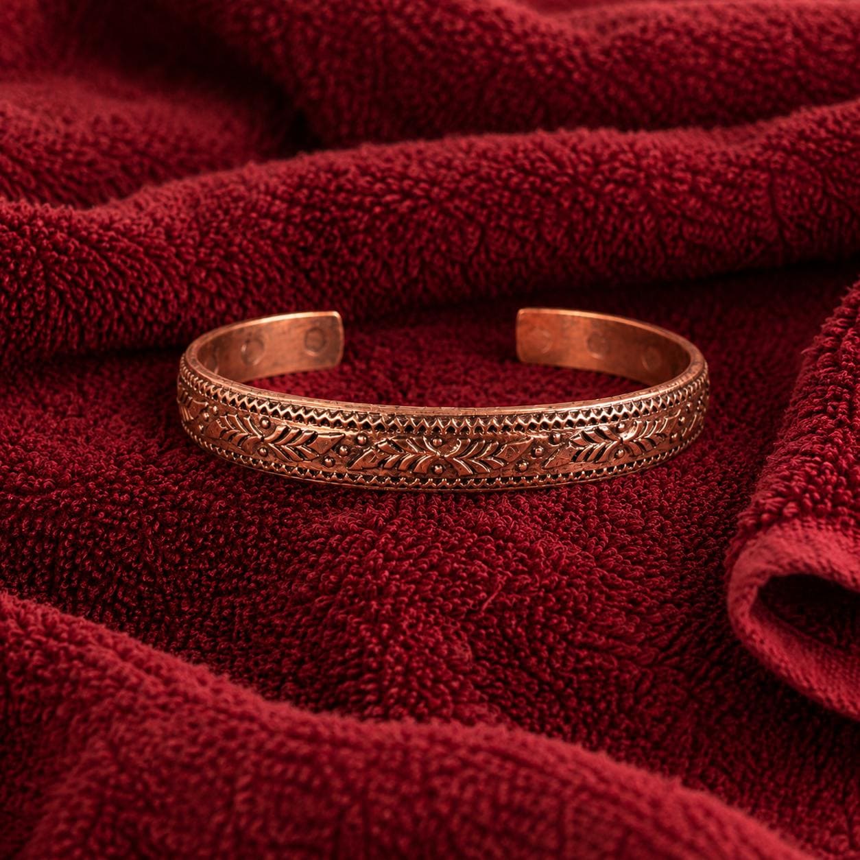 Handmade Floral Copper Bracelet for Women, Rustic Engraved Copper Cuff Jewelry