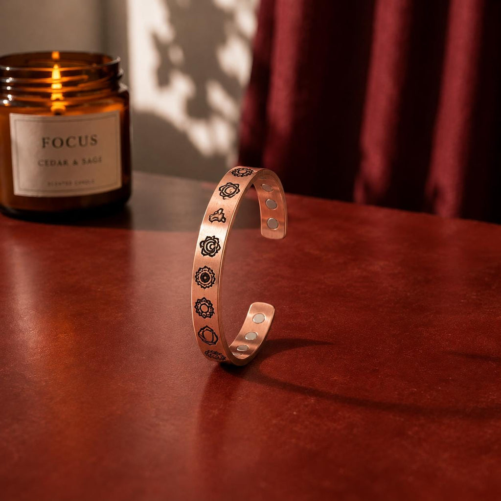 Chakra Copper Cuff Bracelet for Men & Women – Handmade Adjustable Unisex Jewelry, Spiritual Gift