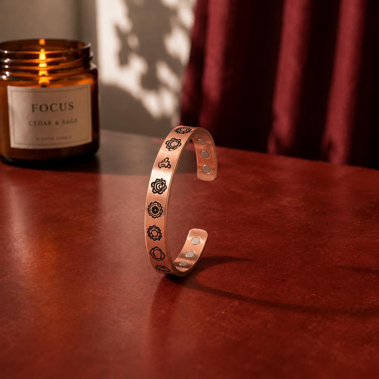 Chakra Copper Cuff Bracelet for Men & Women – Handmade Adjustable Unisex Jewelry, Spiritual Gift