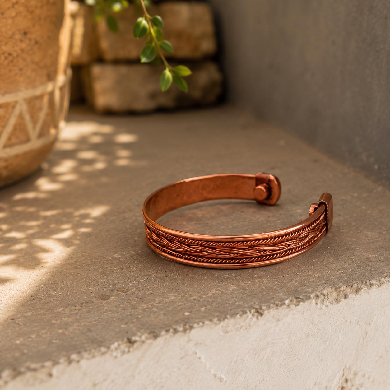 Handmade Copper Braided Cuff Bracelet, Adjustable Kara Jewelry