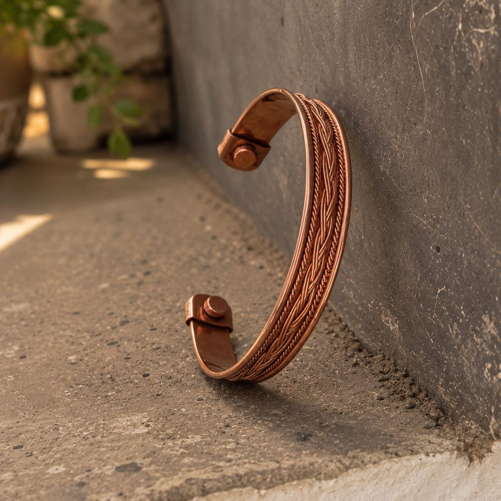 Handmade Copper Braided Cuff Bracelet, Adjustable Kara Jewelry