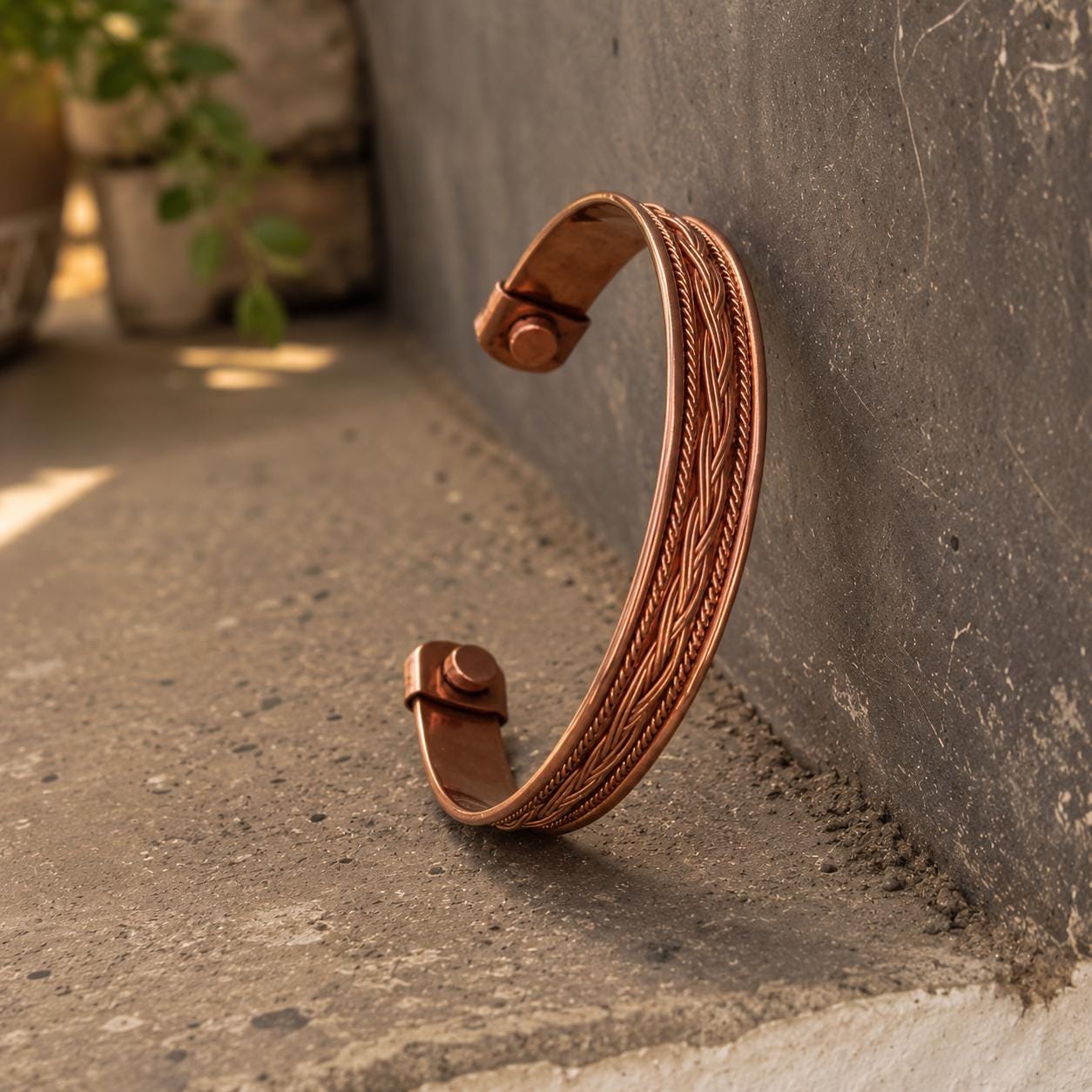 Handmade Copper Braided Cuff Bracelet, Adjustable Kara Jewelry