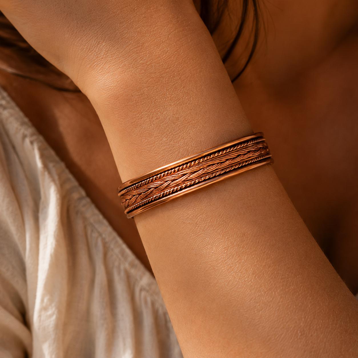 Handmade Copper Braided Cuff Bracelet, Adjustable Kara Jewelry