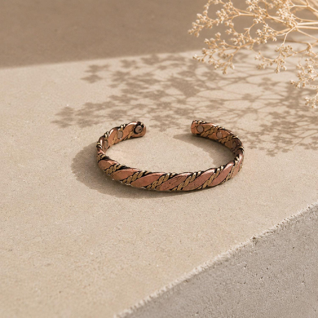 Handmade Twisted Copper Cuff Bracelet, Boho Minimalist Unisex Cuff