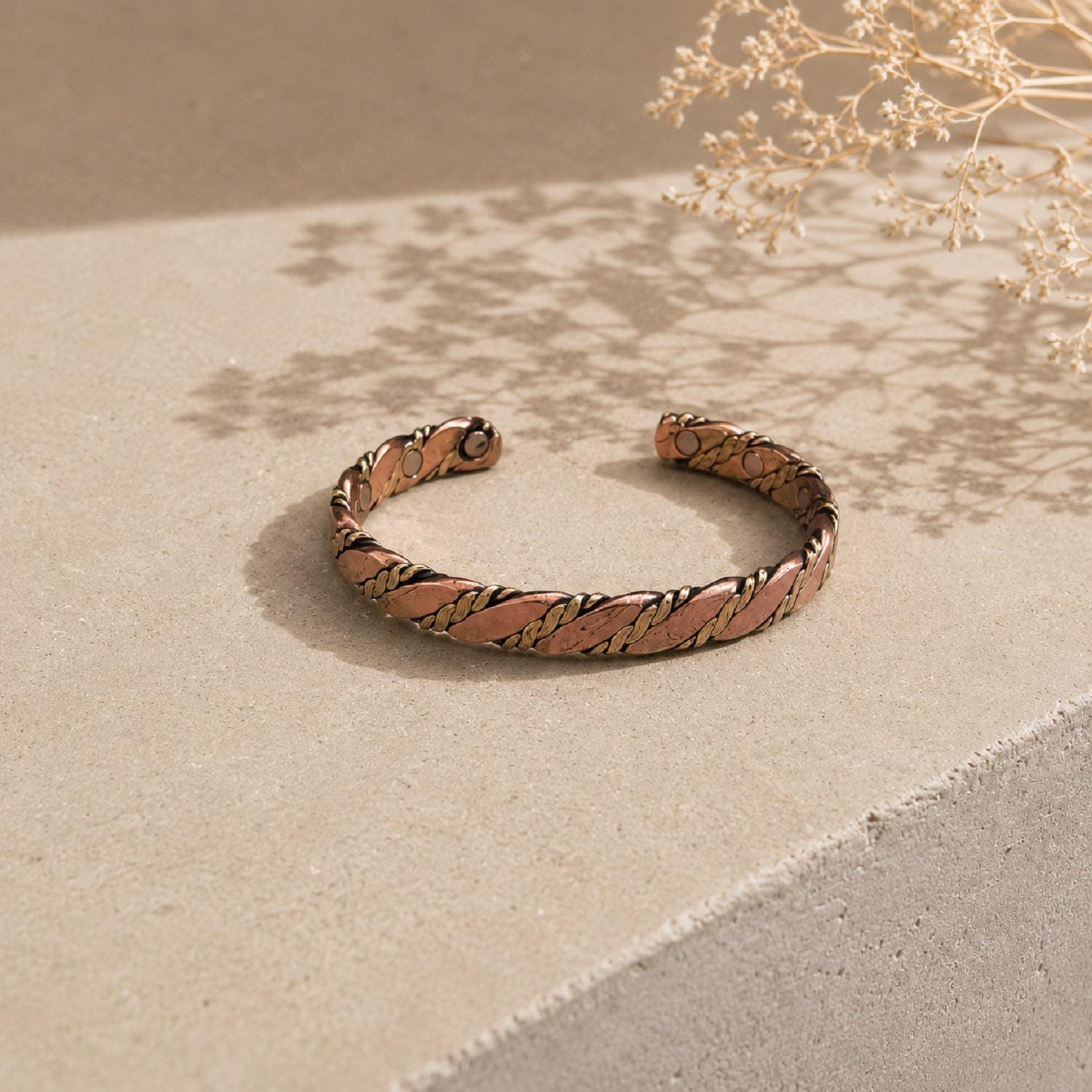Handmade Twisted Copper Cuff Bracelet, Boho Minimalist Unisex Cuff
