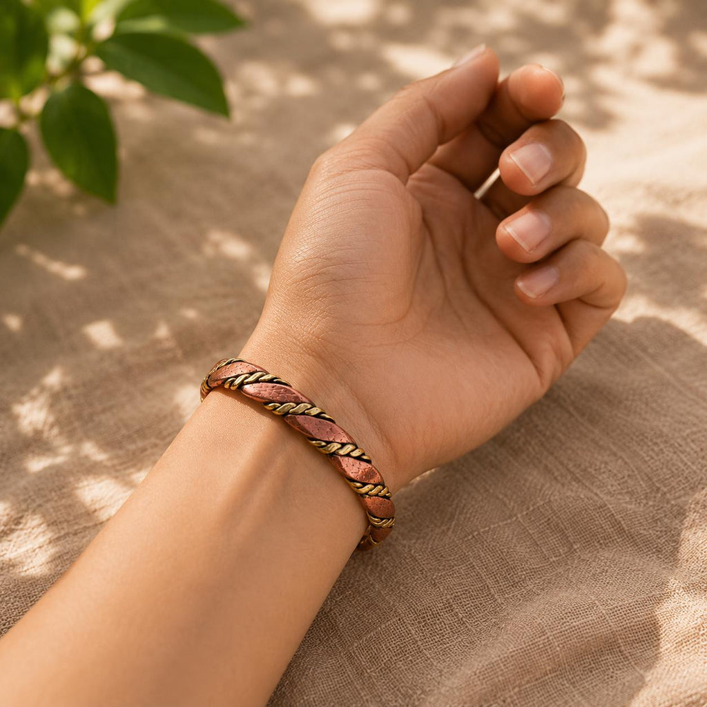 Handmade Twisted Copper Cuff Bracelet, Boho Minimalist Unisex Cuff