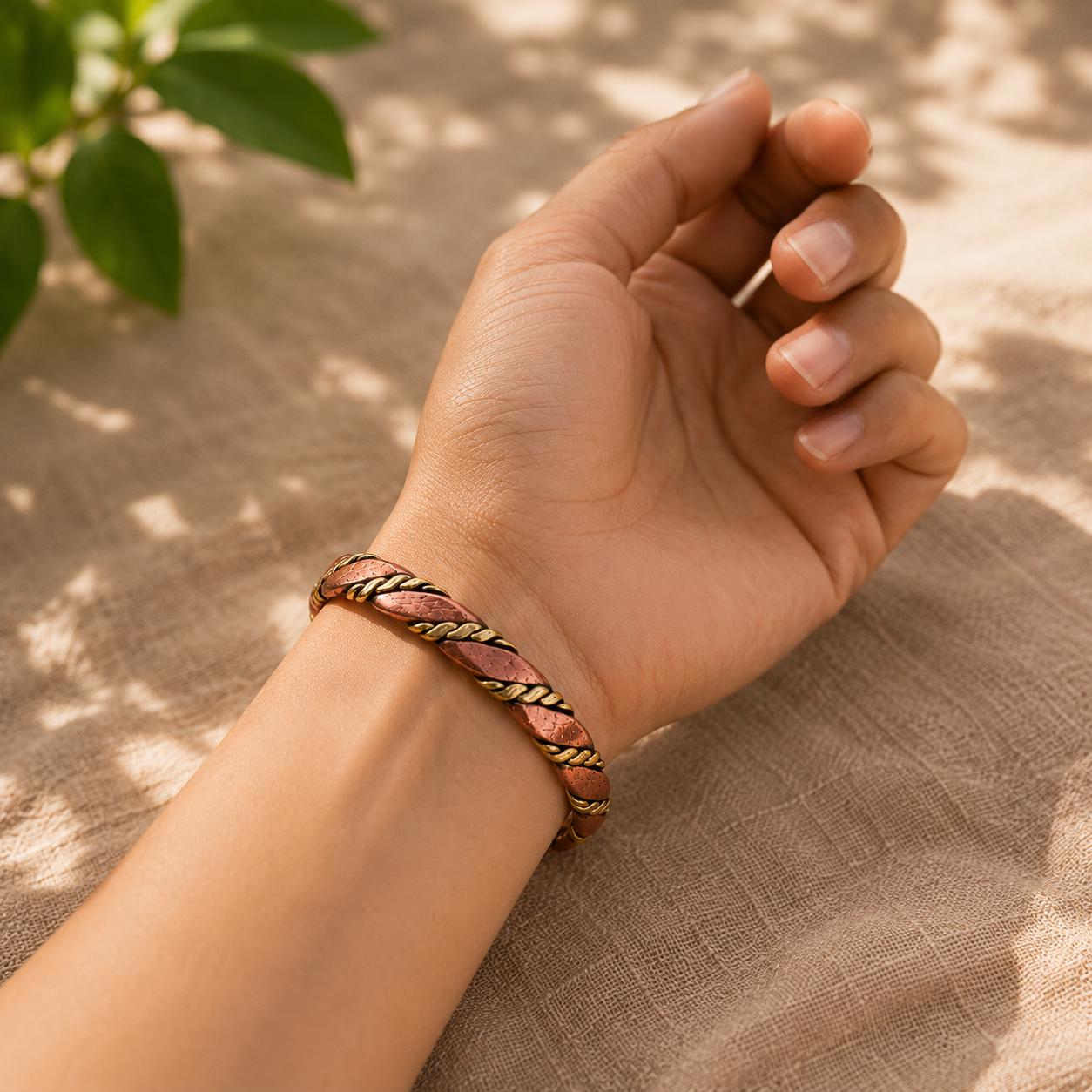 Handmade Twisted Copper Cuff Bracelet, Boho Minimalist Unisex Cuff