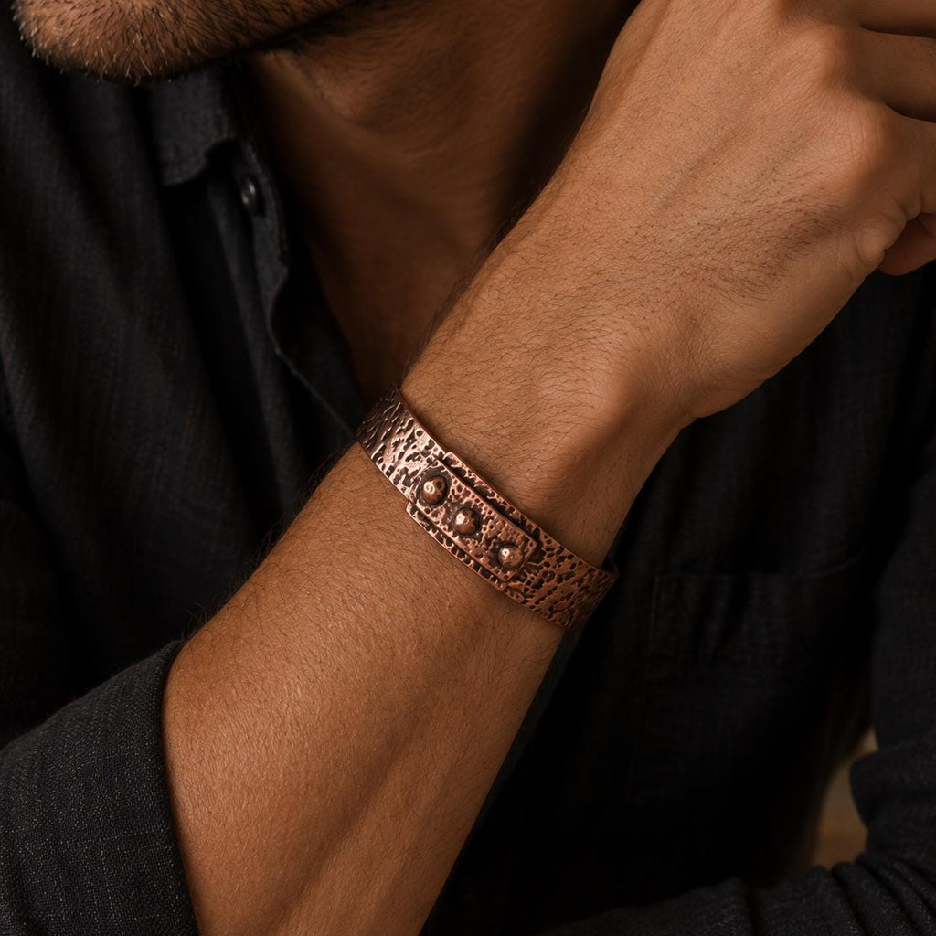 Hammered Copper Cuff Bracelet, Textured Adjustable Unisex Artisan Jewelry