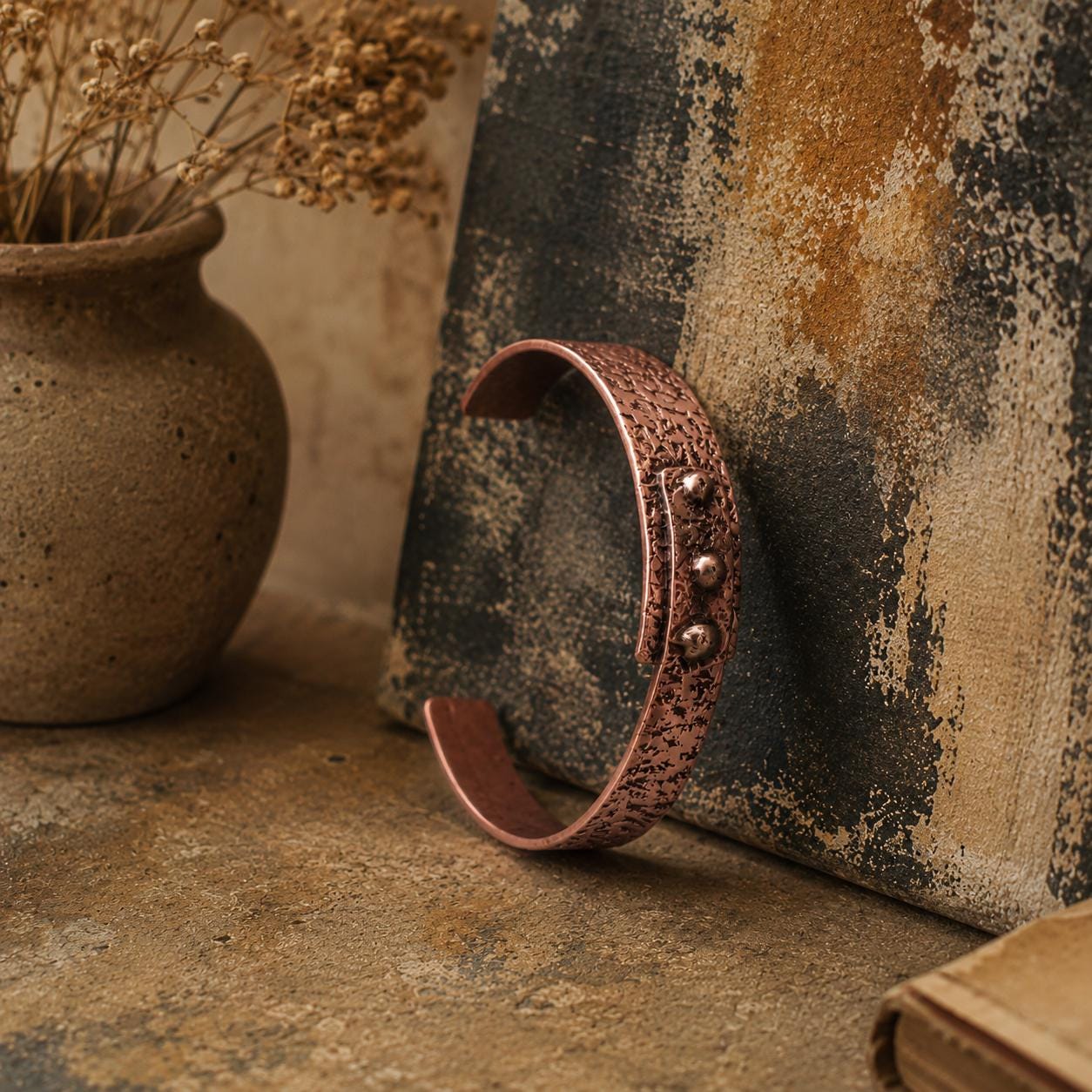 Hammered Copper Cuff Bracelet, Textured Adjustable Unisex Artisan Jewelry
