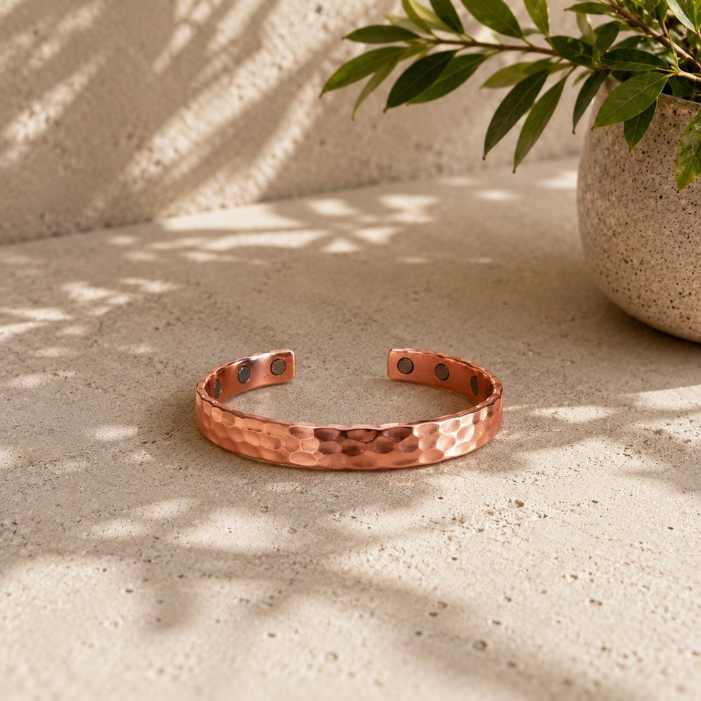 Copper Cuff Bracelet Handmade | Hammered Texture Adjustable Bangle | Unisex Fashion Jewelry