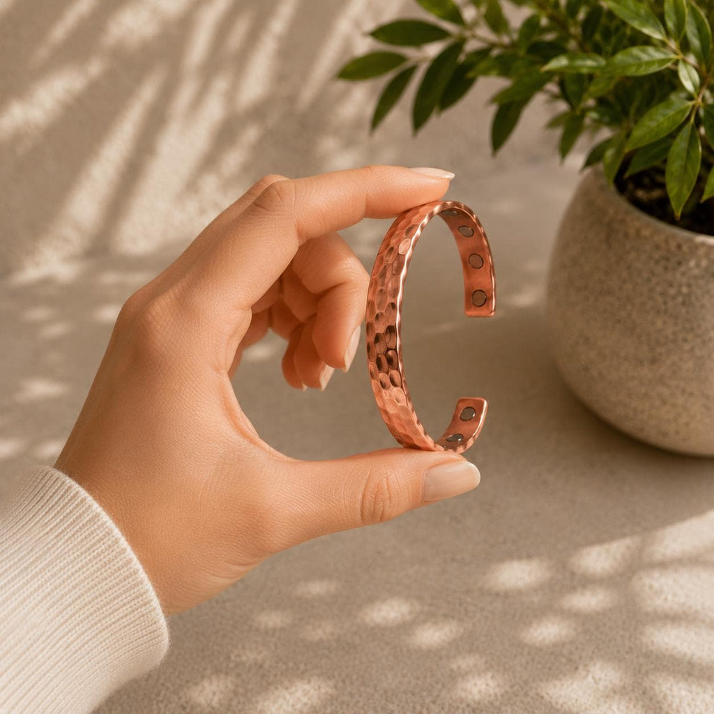 Copper Cuff Bracelet Handmade | Hammered Texture Adjustable Bangle | Unisex Fashion Jewelry