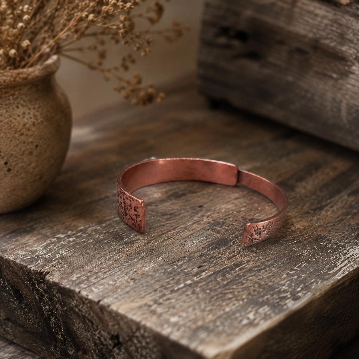 Hammered Copper Cuff Bracelet, Textured Adjustable Unisex Artisan Jewelry