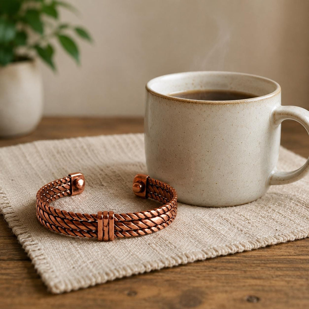 Handmade Twisted Copper Cuff Bracelet, Braided Unisex Jewelry, Adjustable Open Design