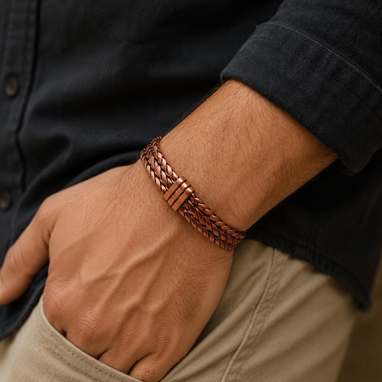 Handmade Twisted Copper Cuff Bracelet, Braided Unisex Jewelry, Adjustable Open Design