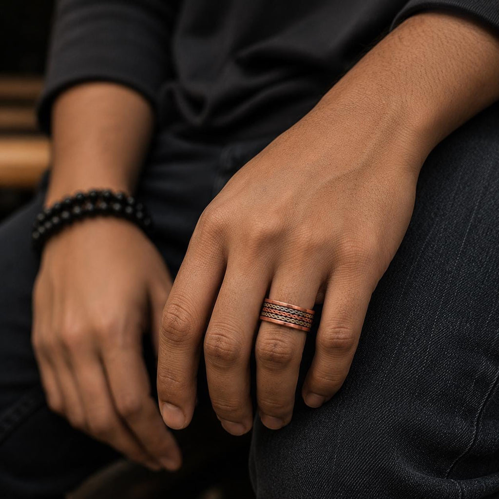 Handmade Copper Ring for Men, Adjustable Rustic Copper Band, Boho Style Minimalistic Jewelry