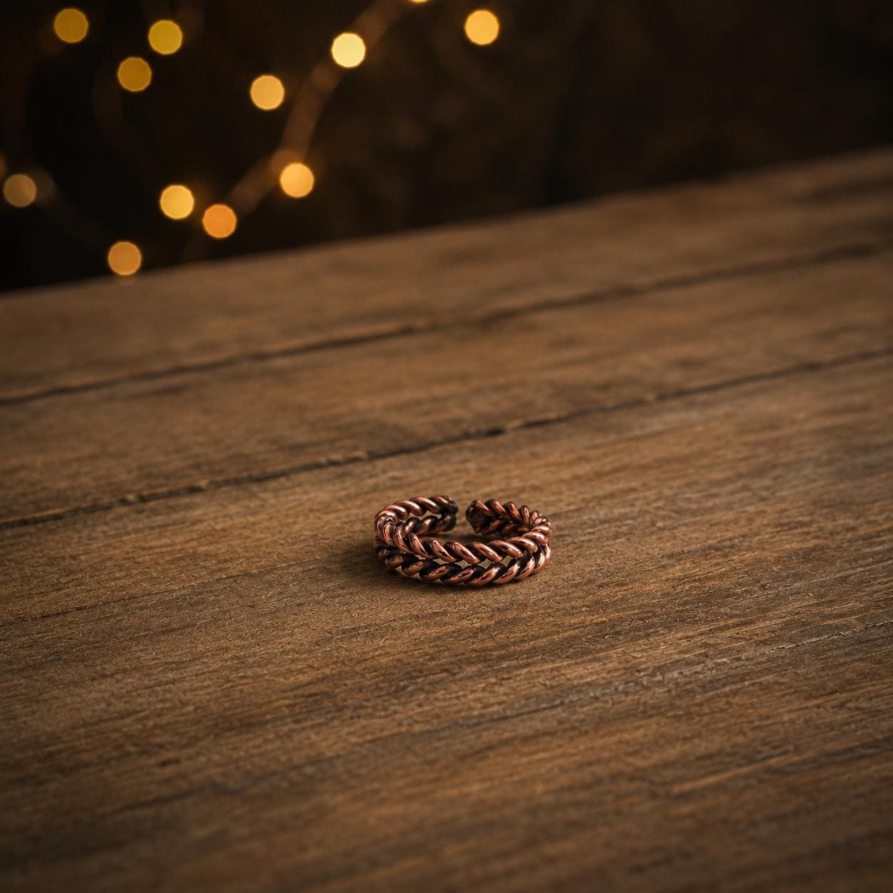 Handmade Braided Copper Ring, Rustic Rope Statement Jewelry, Adjustable Unisex Boho Style