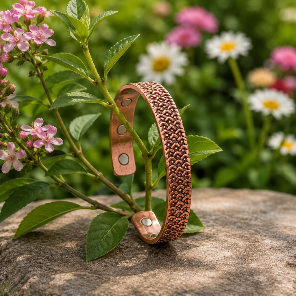 Handcrafted Copper Cuff Bracelet, Embossed Texture, Adjustable Boho Jewelry