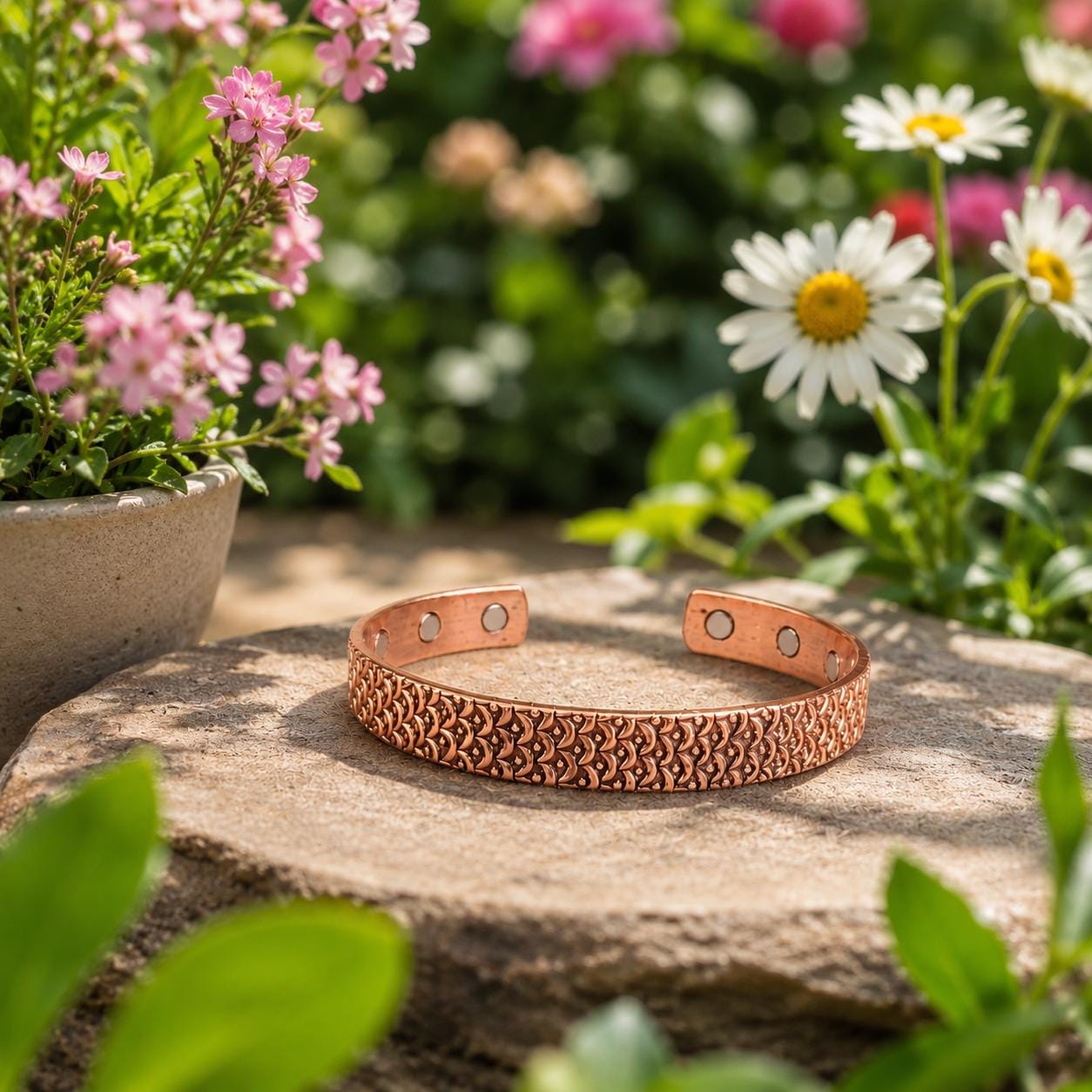 Handcrafted Copper Cuff Bracelet, Embossed Texture, Adjustable Boho Jewelry