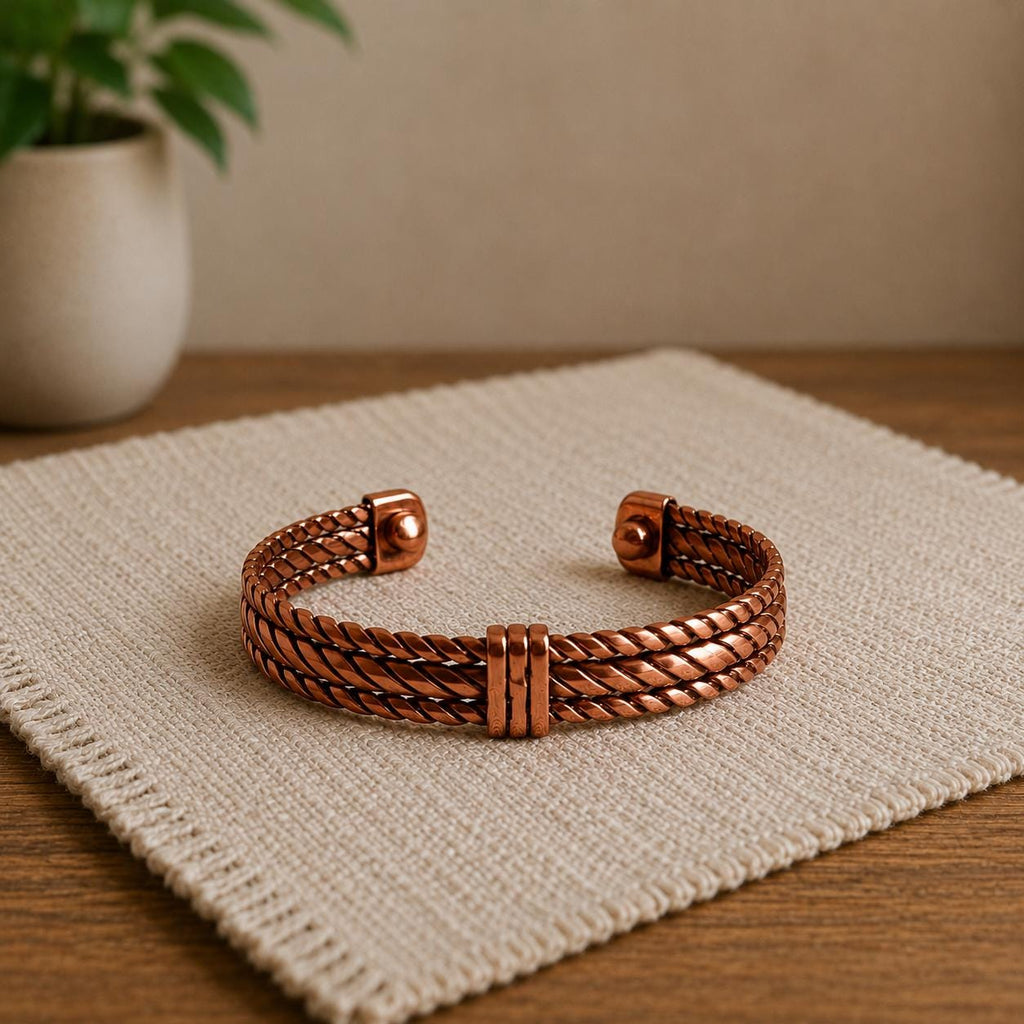 Handmade Twisted Copper Cuff Bracelet, Braided Unisex Jewelry, Adjustable Open Design