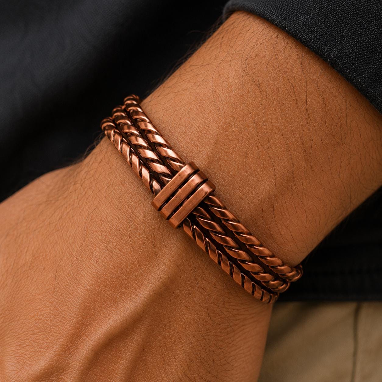 Handmade Twisted Copper Cuff Bracelet, Braided Unisex Jewelry, Adjustable Open Design