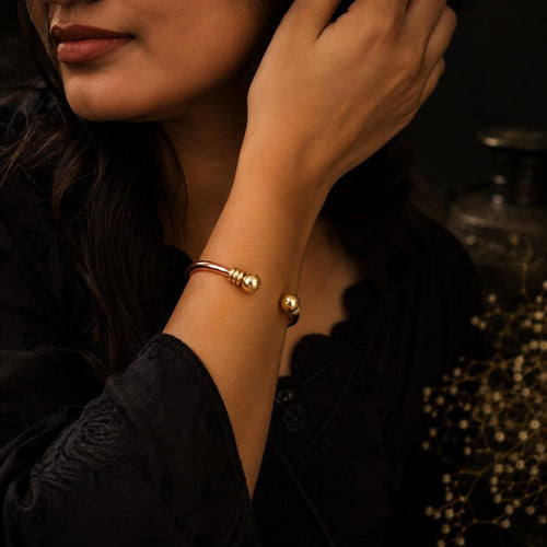 Hammered Brass Ball Accents Copper Cuff Bracelet