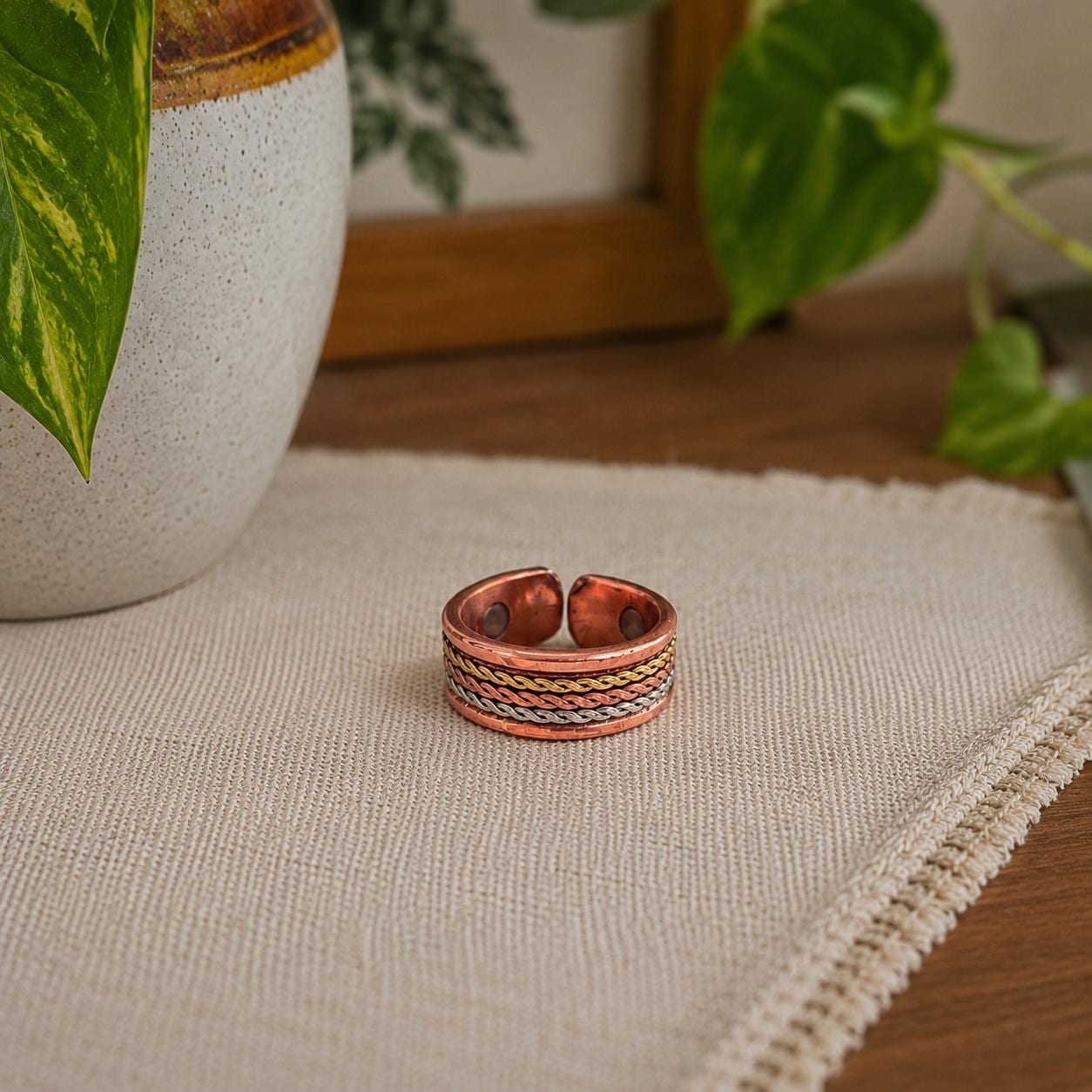 Handmade Copper Ring for Men, Adjustable Rustic Copper Band, Boho Style Minimalistic Jewelry