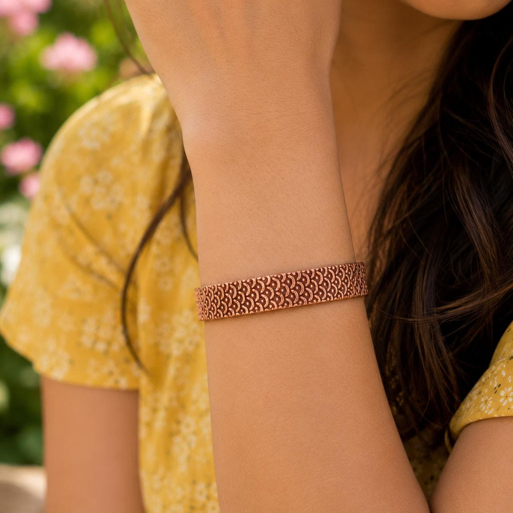Handcrafted Copper Cuff Bracelet, Embossed Texture, Adjustable Boho Jewelry